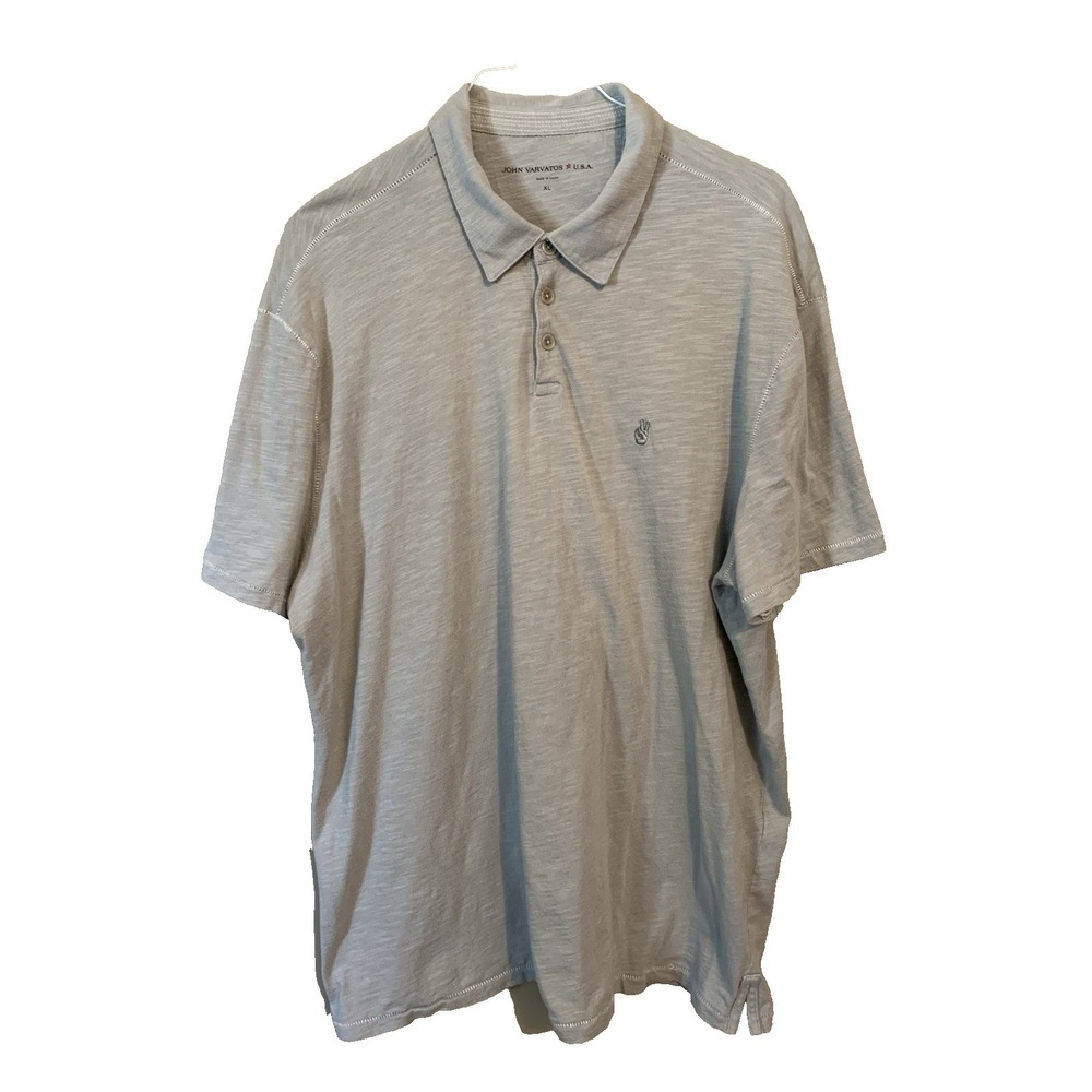 John Varvatos Mens Polo Shirt Knit Lightweight Grayscale Gray Peace Sign XL